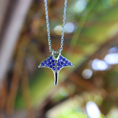 Manta Ray Pendant Necklace Sapphire Blue