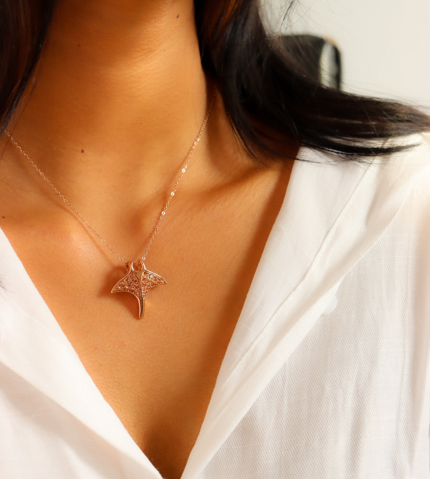 Manta Ray Pendant Necklace Rose Gold